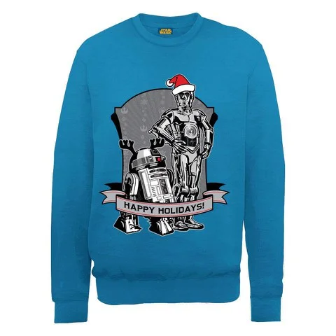 Star Wars Christmas Happy Holiday Droids Sweatshirt - Royal Blue - S - Bleu Image 1
