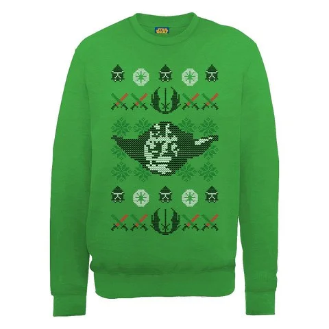 Star Wars Christmas Yoda Head Sweatshirt - Irish Green - S - Vert Citron Image 1