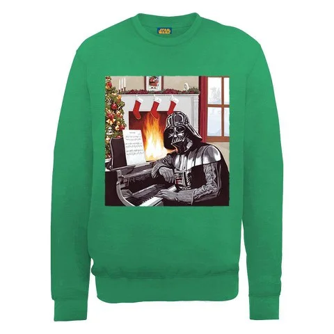 Star Wars Christmas Darth Vader Piano Player Sweatshirt - Irish Green - S - Vert Citron Image 1