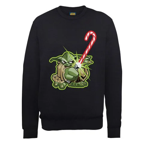 Star Wars Christmas Candy Cane Yoda Sweatshirt - Black - S - Noir Image 1