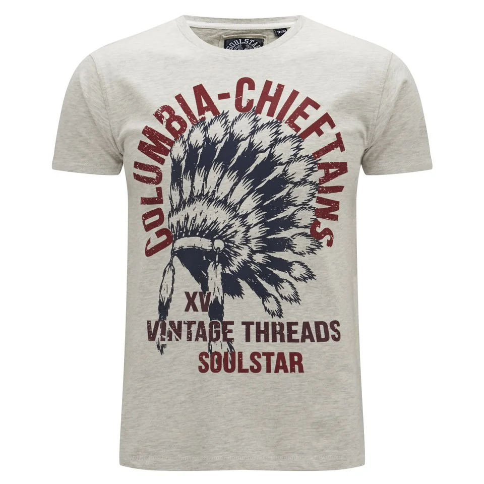 Soul Star Men's Mt Chieftans Printed T-Shirt - Oatmeal Mel - S - Crème Image 1
