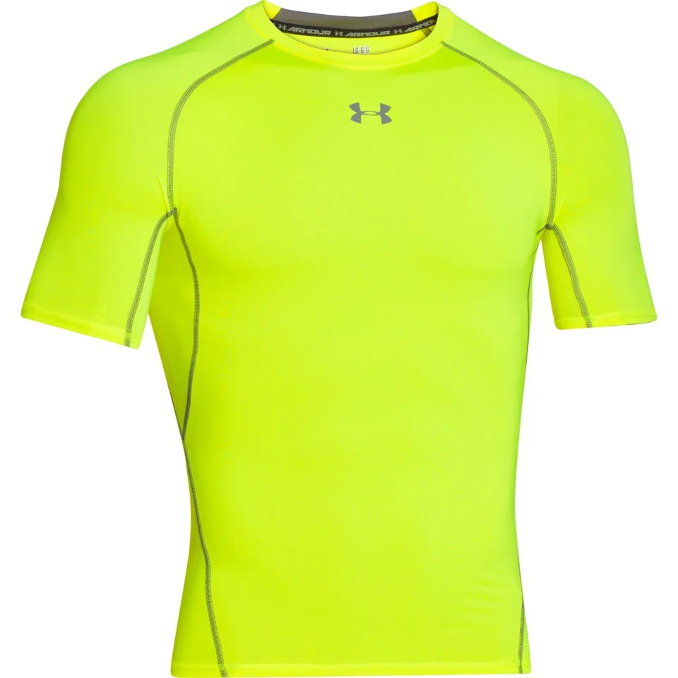Under Armour Men's Armour Heat Gear Short Sleeve Training T-Shirt - Yellow/Graphite - S - Yellow/Grey Image 1