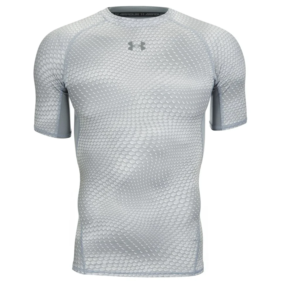 Under Armour Men's Armour Heat Gear Printed Short Sleeve Training T-Shirt - Grey/White - S - Gris Image 1