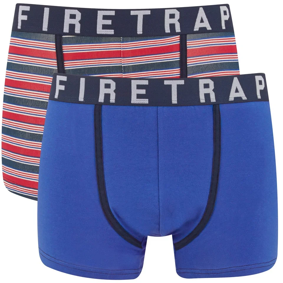 Firetrap Men's Multi Stripe 2-Pack Boxers - Electric Blue/Striped - S - Blue/Red Image 1