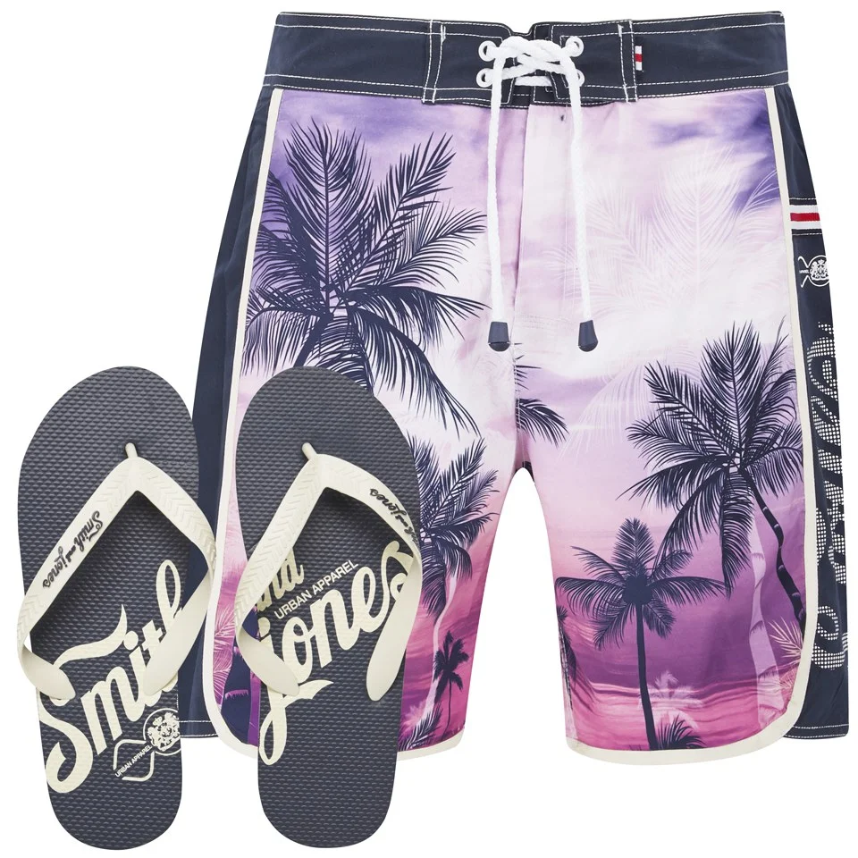 Smith & Jones Men's Kokomo Board Shorts with Free Flip Flops - Navy Cosmos - S - Violet Image 1