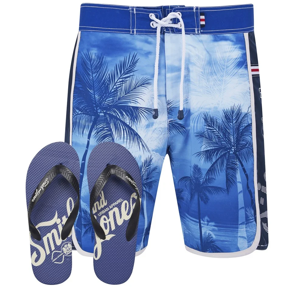 Smith & Jones Men's Kokomo Board Shorts with Free Flip Flops - Le Mans Blue - S - Bleu Image 1