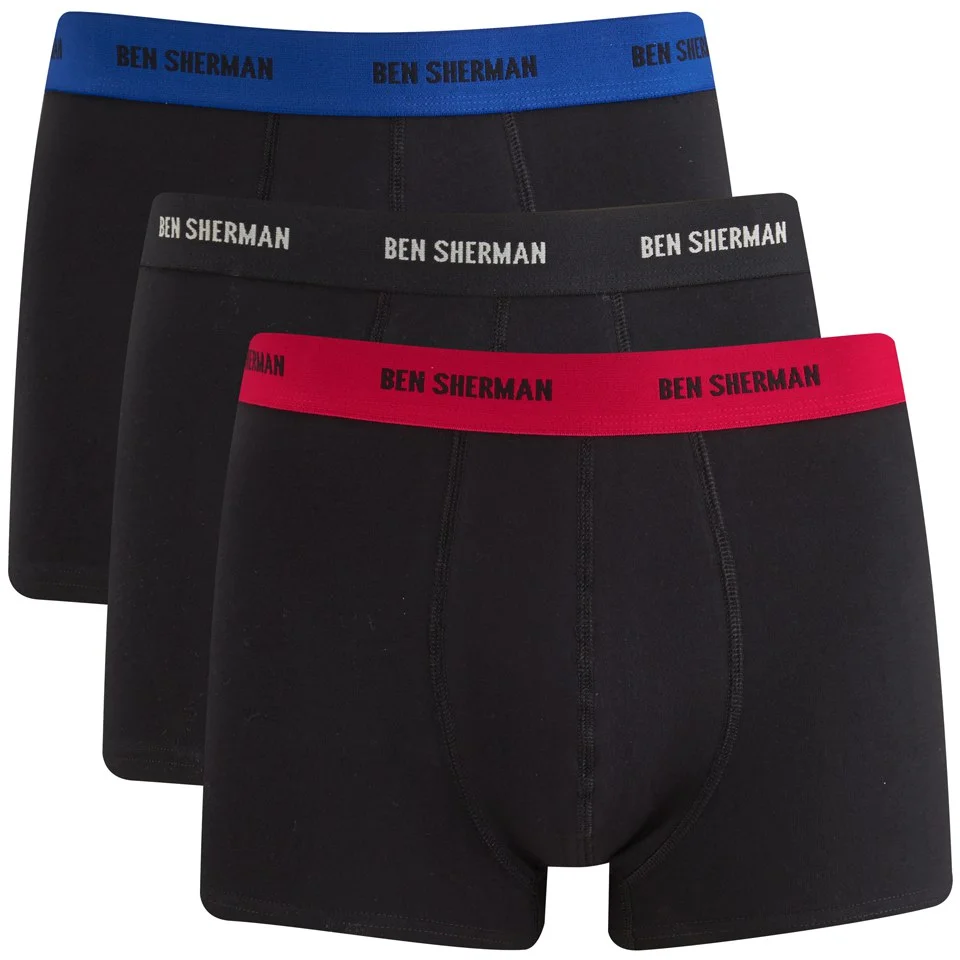 Ben Sherman Men's 3-Pack Andrew Trunks - Black Blue/Red/Black - S - Noir Image 1