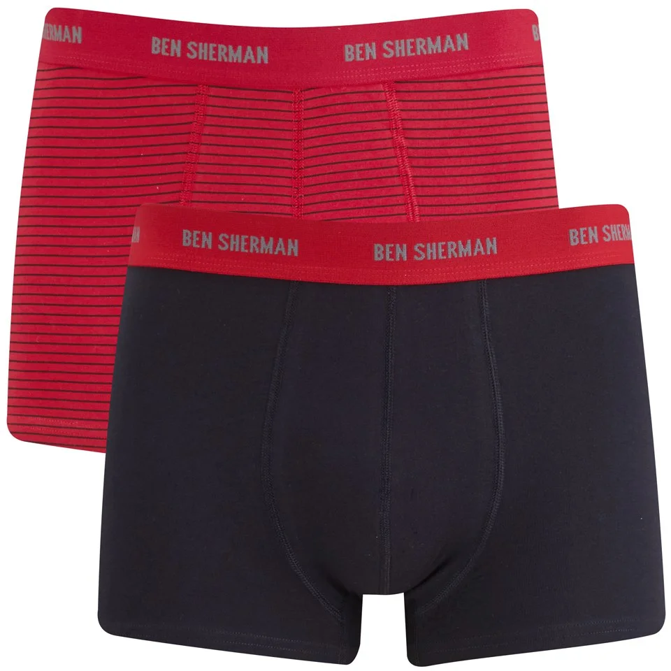 Ben Sherman Men's 2-Pack Ernie Trunks - Dawn Red Stripe/Black - S - Rouge/Noir Image 1
