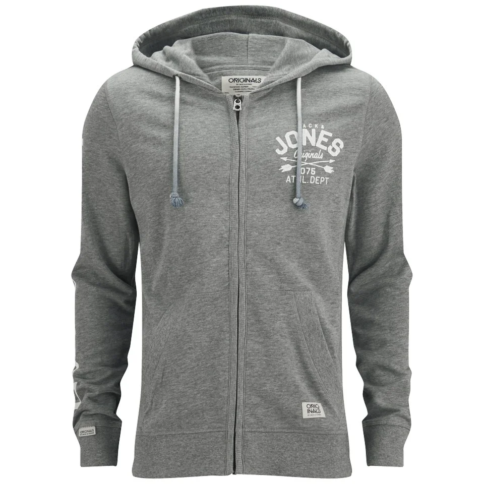 Jack & Jones Men's Originals Went Sweat Zip Hoody - Light Melange Grey - S - Gris Image 1