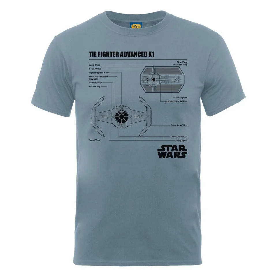 Star Wars Men's Tie Fighter Advanced X1 Blueprint T-Shirt - Steel Blue - S - Bleu Image 1