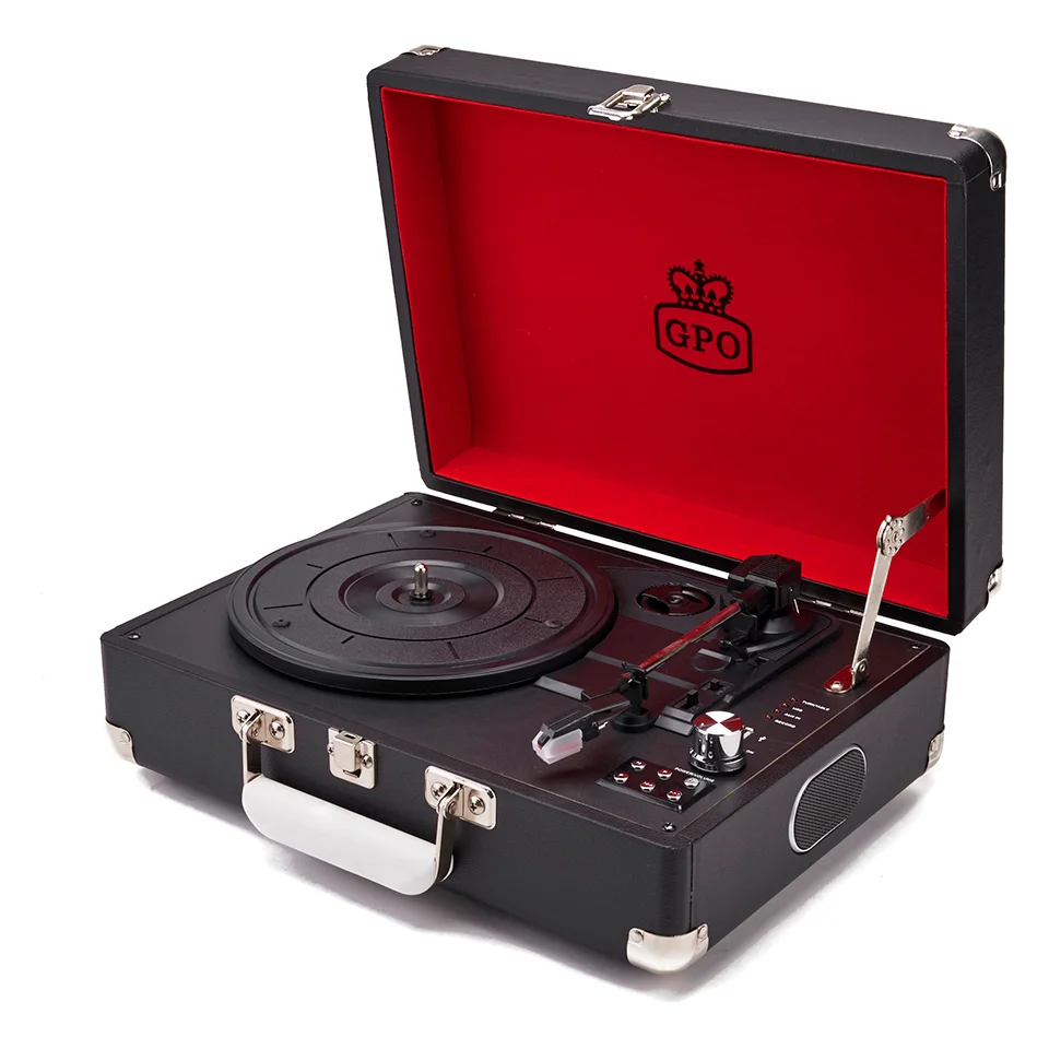 GPO Retro Attaché Case Haut-Parleur tourne-disque pour Vinyle avec clef usb integrée- Noir Image 1