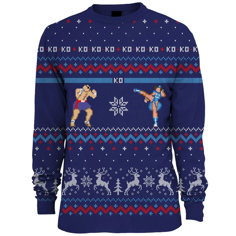 Capcom Street Fighter Sagat Vs. Chun Li Knitted Christmas Jumper - Blue - S - Bleu Image 1