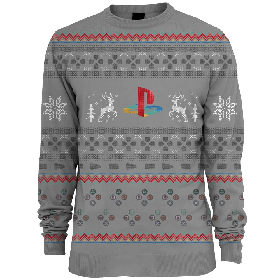 PlayStation Console Knitted Christmas Jumper - Grey - S - Gris Image 1