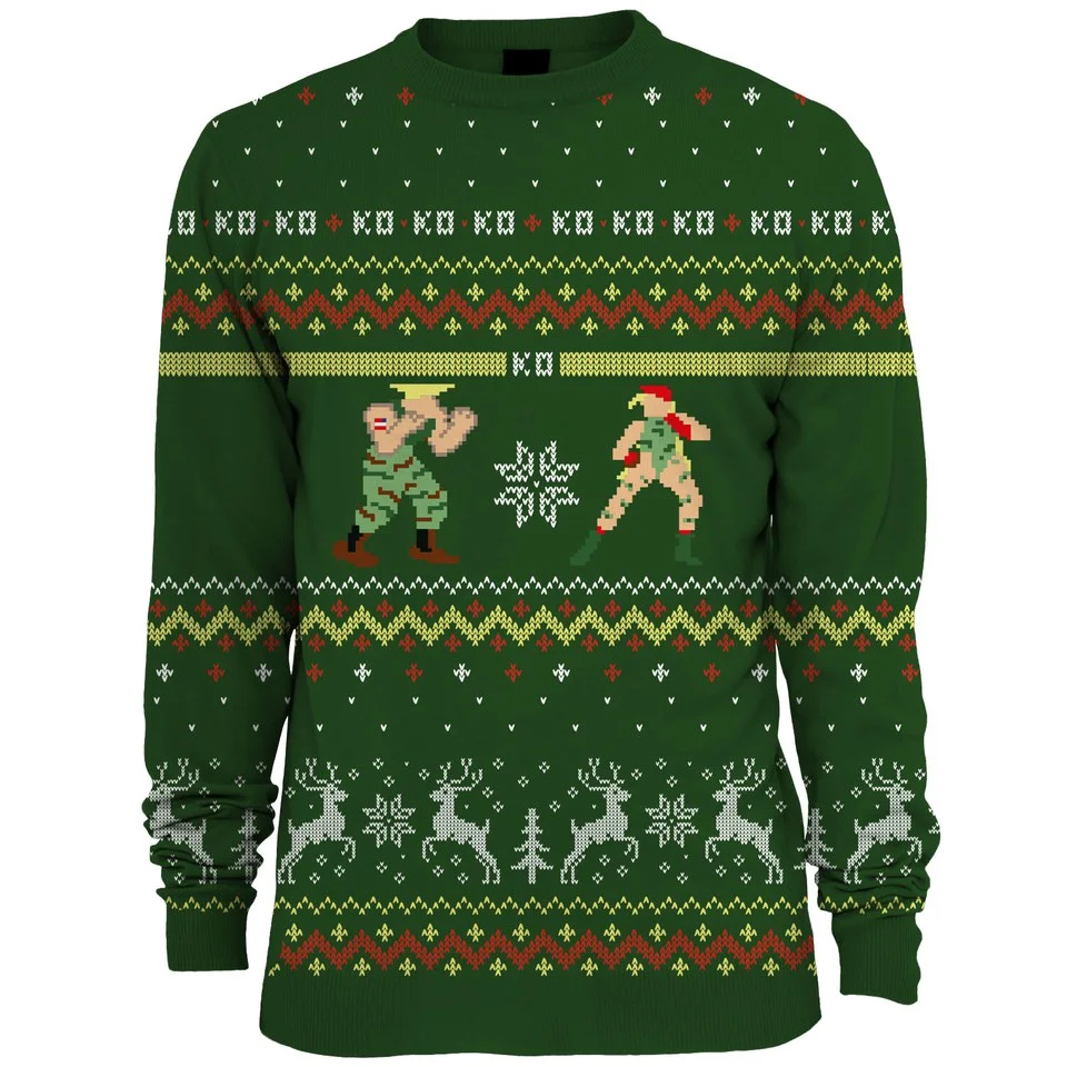 Capcom Street Fighter Guile Vs. Cammy Knitted Christmas Jumper - Green - S - Vert Citron Image 1