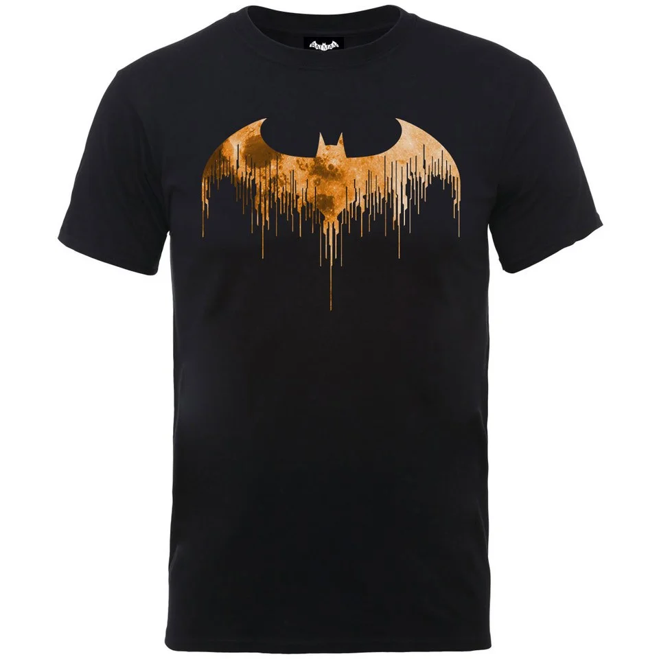 DC Comics Men's Batman Arkham Knight Halloween Moon Logo Fill T-Shirt - Black - S Image 1