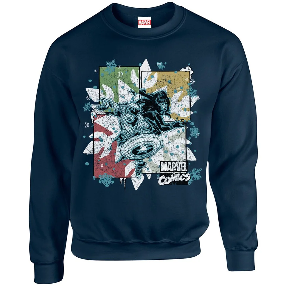 Marvel Comics Christmas Black Widow Captain America Sweatshirt - Navy - S Image 1