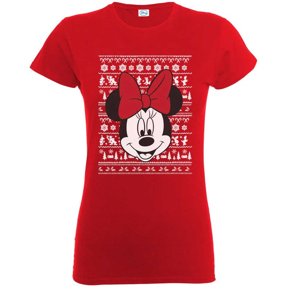 Disney Mickey Mouse Women's Christmas Minnie Head T-Shirt - Red - S - Rouge Image 1