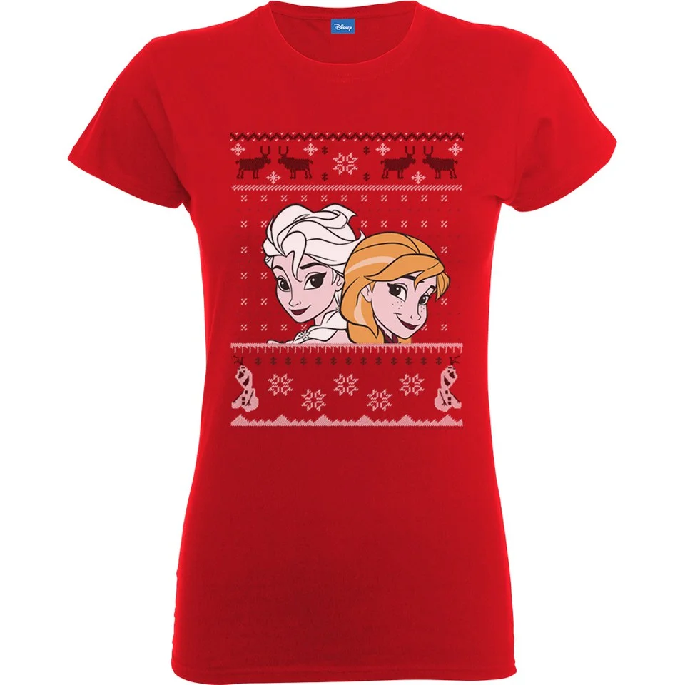 Disney Frozen Women's Christmas Elsa And Anna T-Shirt - Red - S - Rouge Image 1