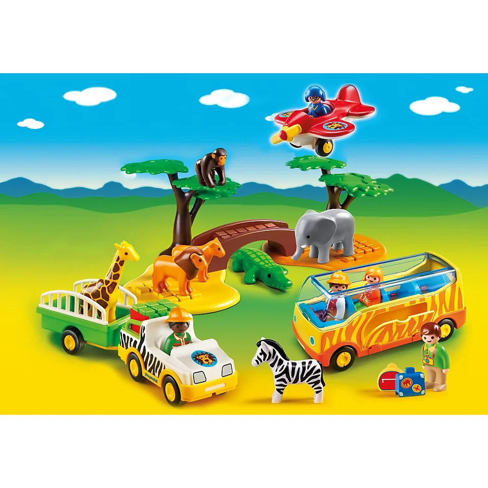 Playmobil 1.2.3 Animaux de la Savane avec Gardien et Touristes (5047) Image 1