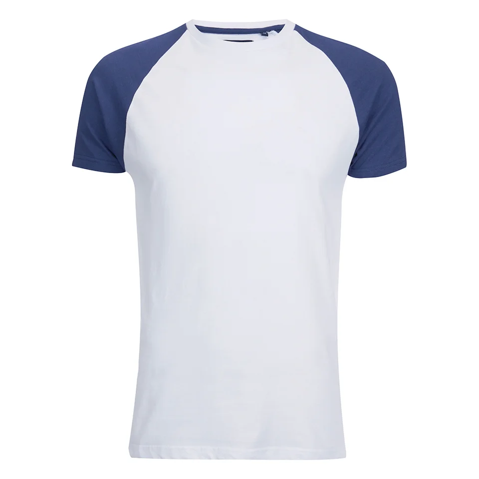 T -Shirt Brave Soul pour Homme Baptist Raglan -Blanc/Encre Bleu - S - Blanc/Bleu Image 1
