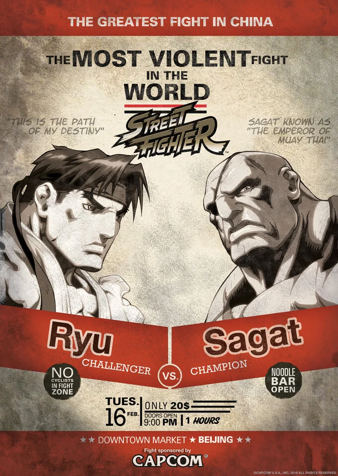 Street Fighter Ryu V Sagat Art Print - 16.5 x 11.7 Image 1