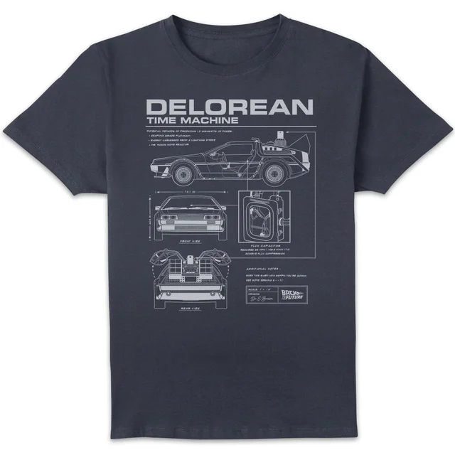 T-Shirt Homme Retour vers le Futur - Schéma de la DeLorean - Bleu Marine