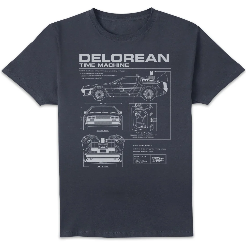 T-Shirt Homme Retour vers le Futur - Schéma de la DeLorean - Bleu Marine - S Image 1