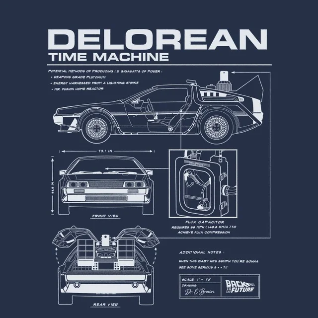 T-Shirt Homme Retour vers le Futur - Schéma de la DeLorean - Bleu Marine
