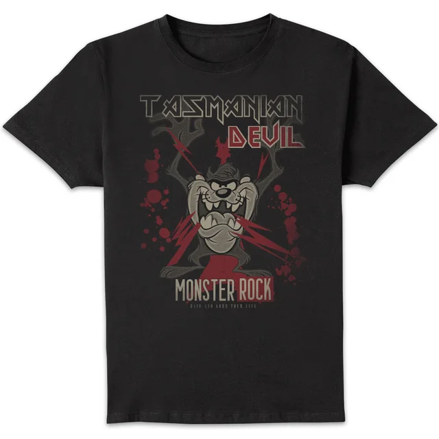 T-Shirt Homme Taz Diable de Tasmanie Monster Rock Looney Tunes - Noir