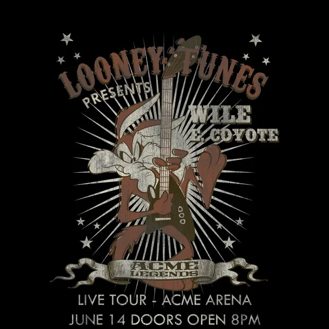 T-Shirt Homme Wile E Coyote Guitar Arena Tour Looney Tunes - Noir