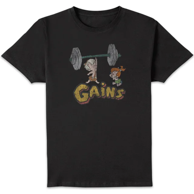 T-Shirt Homme La Famille Pierrafeu Bamm-Bamm Muscu - Effet Abîmé - Noir