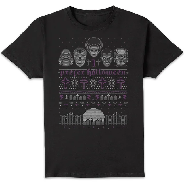 T-Shirt de Noël Homme Universal Monsters I Prefer Halloween - Noir