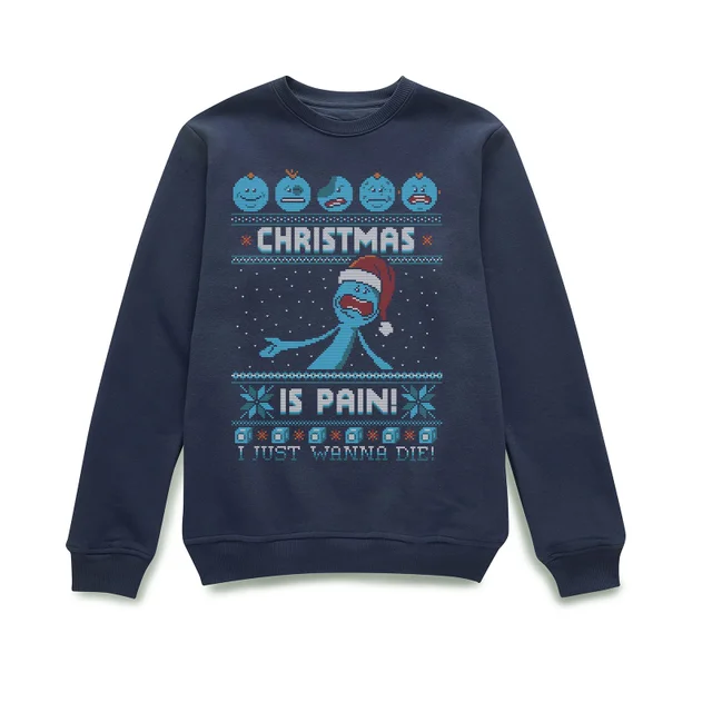 Rick and Morty Mr Meeseeks Pain Pull de Noël - Bleu Marine