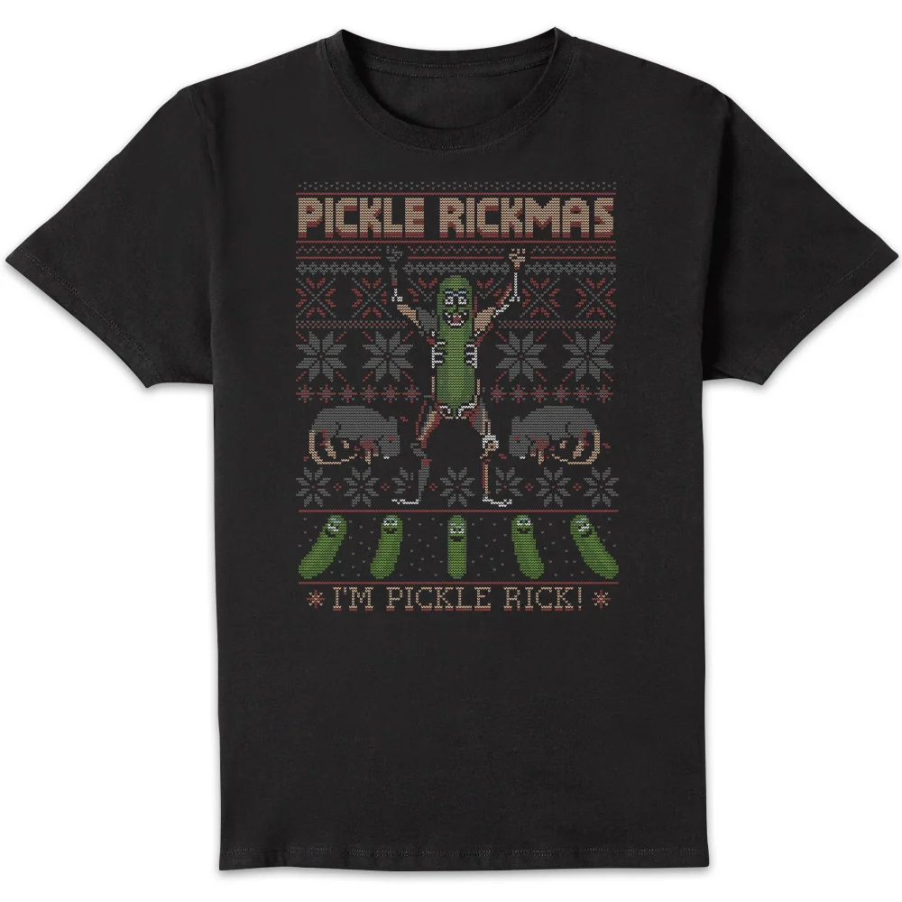 Rick and Morty Pickle Rick Men's Christmas T-Shirt - Black - S Image 1