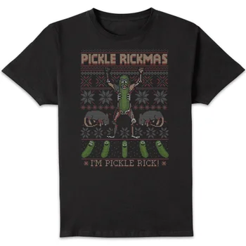 Rick and Morty Pickle Rick Men's Christmas T-Shirt - Black