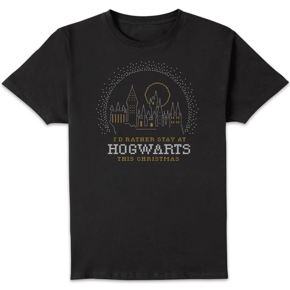 Harry Potter I'd Rather Stay At Hogwarts Men's Christmas T-Shirt - Black - S Image 1