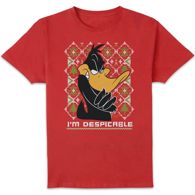 Looney Tunes Daffy Duck Knit Men's Christmas T-Shirt - Red