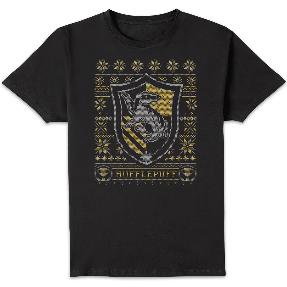 Harry Potter Hufflepuff Crest Men's Christmas T-Shirt - Black - M Image 1