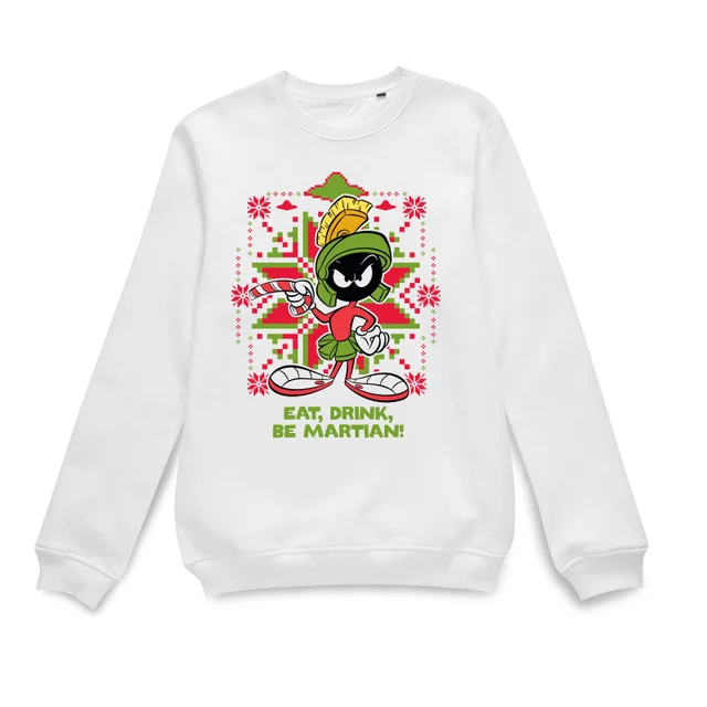 Looney Tunes Eat Drink Be Martian Pull de Noël - Blanc