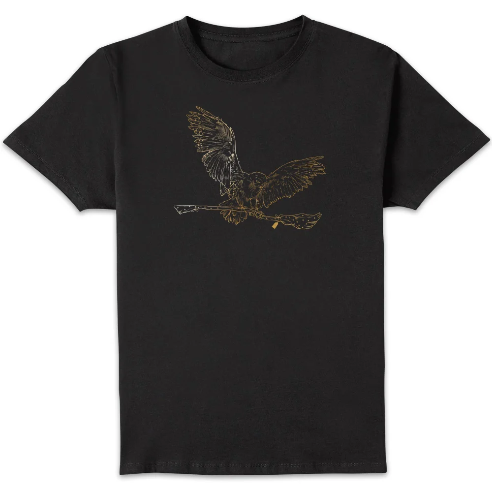 Harry Potter Hedwig Broom Gold Men's T-Shirt - Black - S Image 1