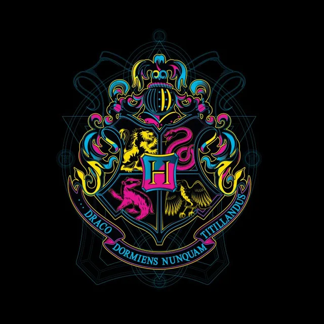 Harry Potter Hogwarts Neon Crest Men's T-Shirt - Black
