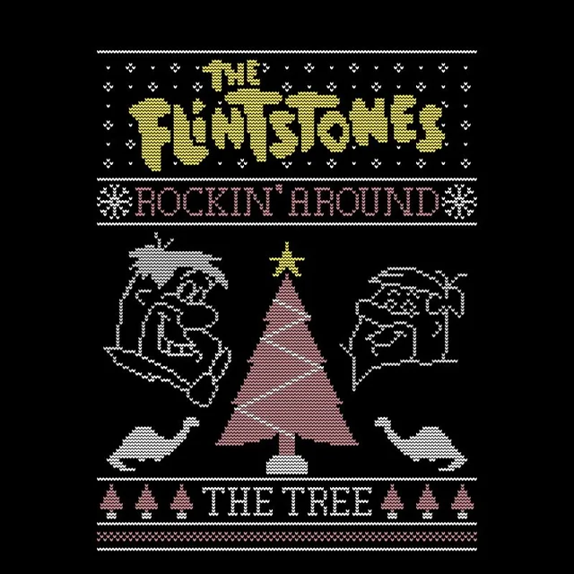 Flintstones Rockin Around The Tree Men's Christmas T-Shirt - Black