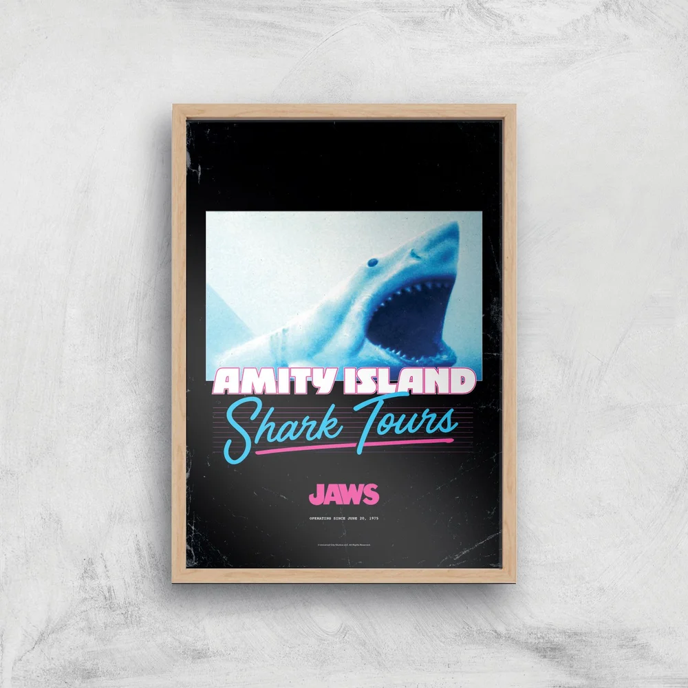 Les Dents de la Mer Amity Island Shark Tours Affiche - A4 - Wooden Frame Image 1