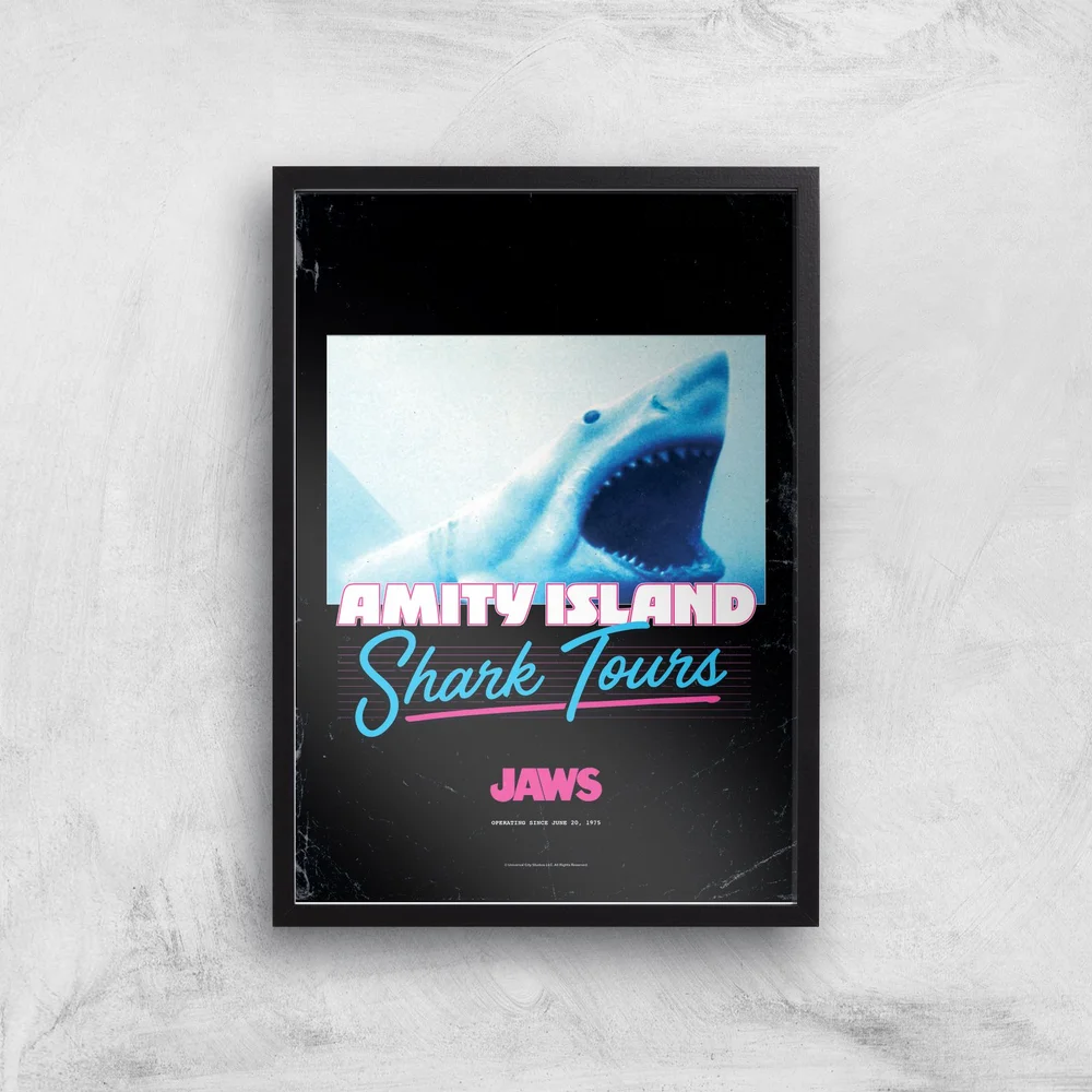Les Dents de la Mer Amity Island Shark Tours Affiche - A3 - Black Frame Image 1