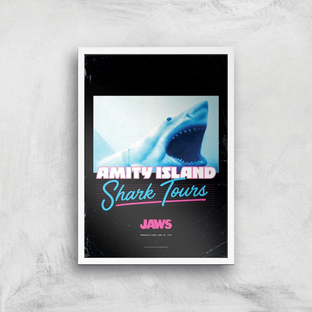 Les Dents de la Mer Amity Island Shark Tours Affiche - A2 - White Frame Image 1