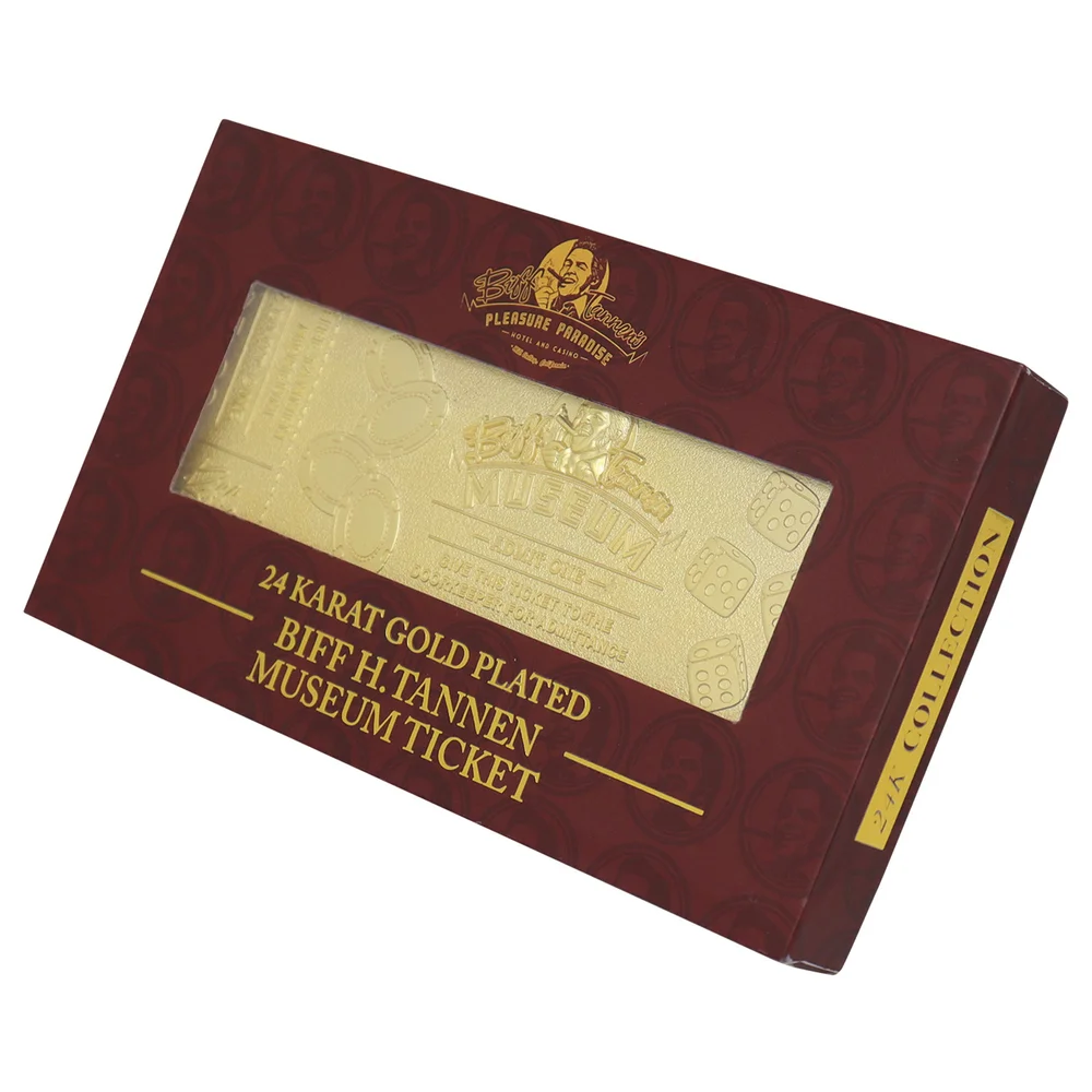Réplique du billet d'entrée au musée de Biff Tannen de Retour vers le futur plaqué or 24k - Exclusivité Zavvi par DUST ! Image 1