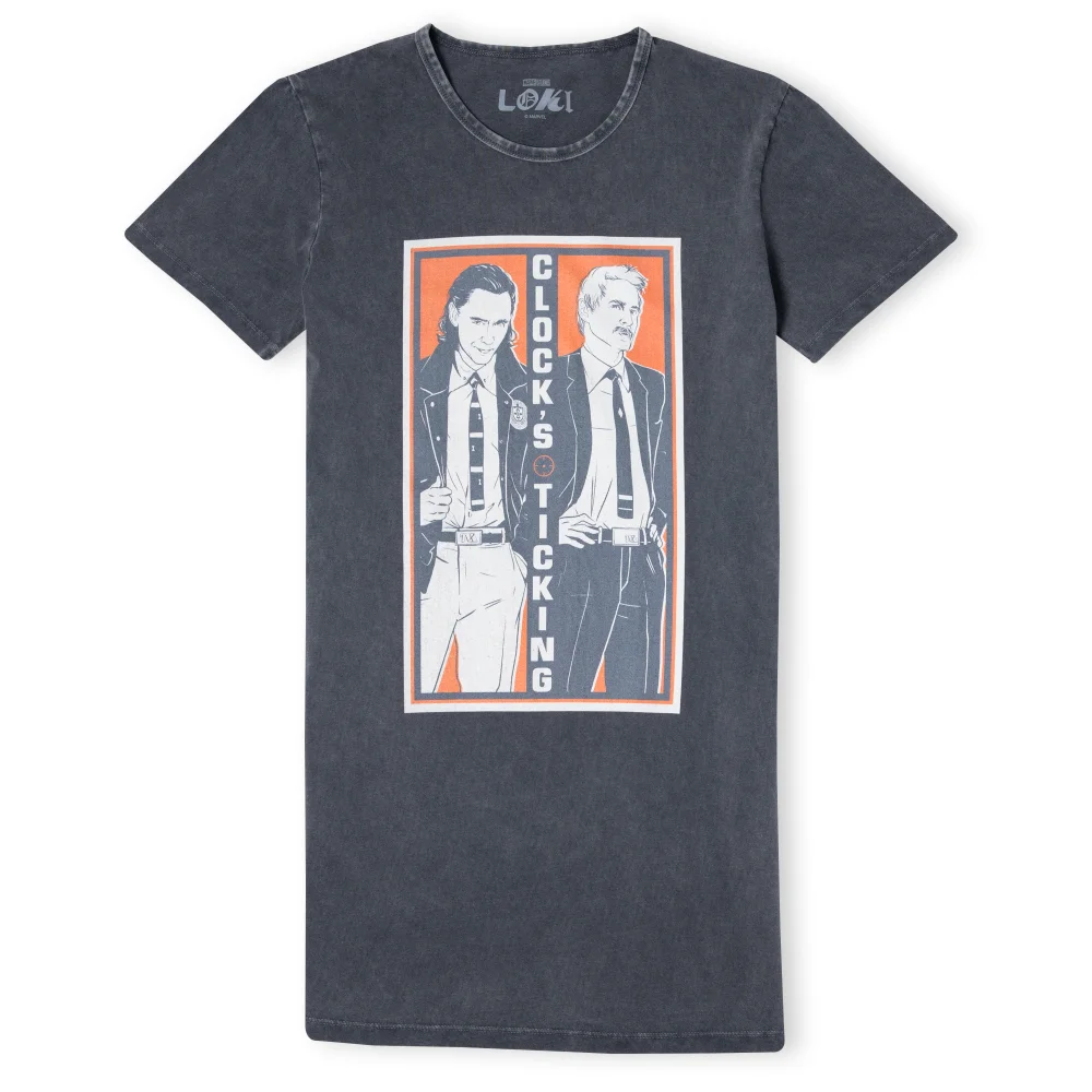 Marvel Clocks Ticking Women's T-Shirt Dress - Black Acid Wash - M Image 1