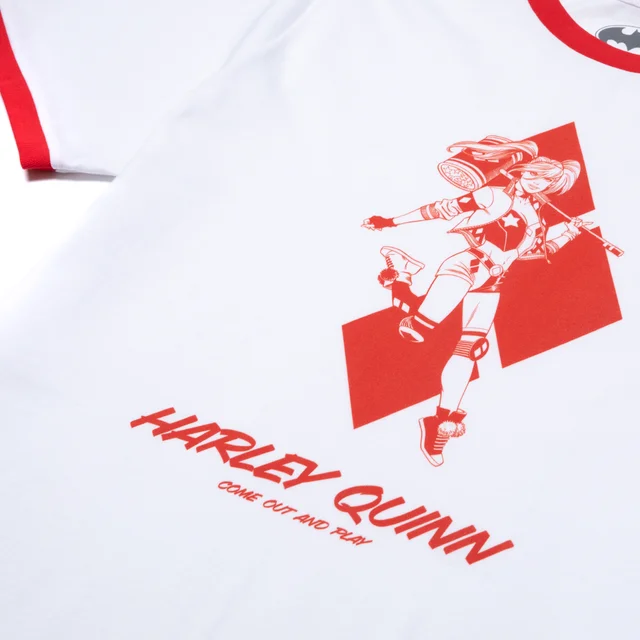 Batman Villains Harley Quinn T-Shirt Ringer Unisexe - Blanc / Rouge