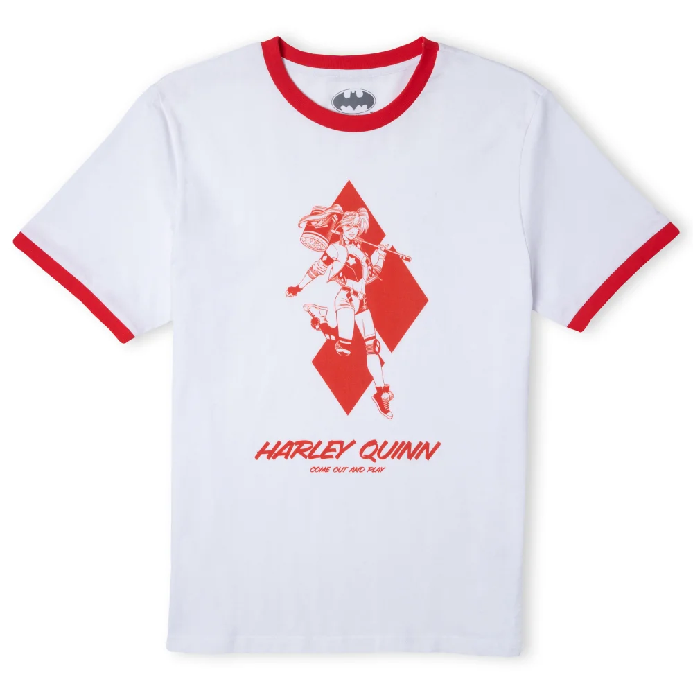 Batman Villains Harley Quinn T-Shirt Ringer Unisexe - Blanc / Rouge - XS Image 1