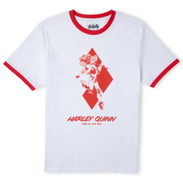 Batman Villains Harley Quinn T-Shirt Ringer Unisexe - Blanc / Rouge
